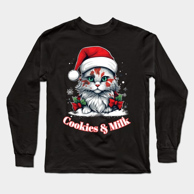 Cookies & Milk - Christmas Cat - Winter Holiday Long Sleeve T-Shirt by MaystarUniverse